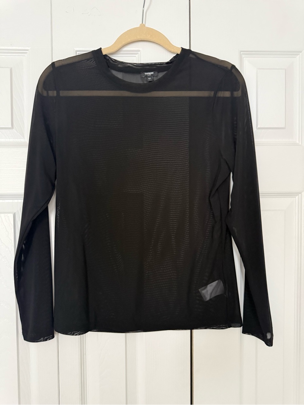 Express Black Sheer Long-Sleeve Mesh Top
